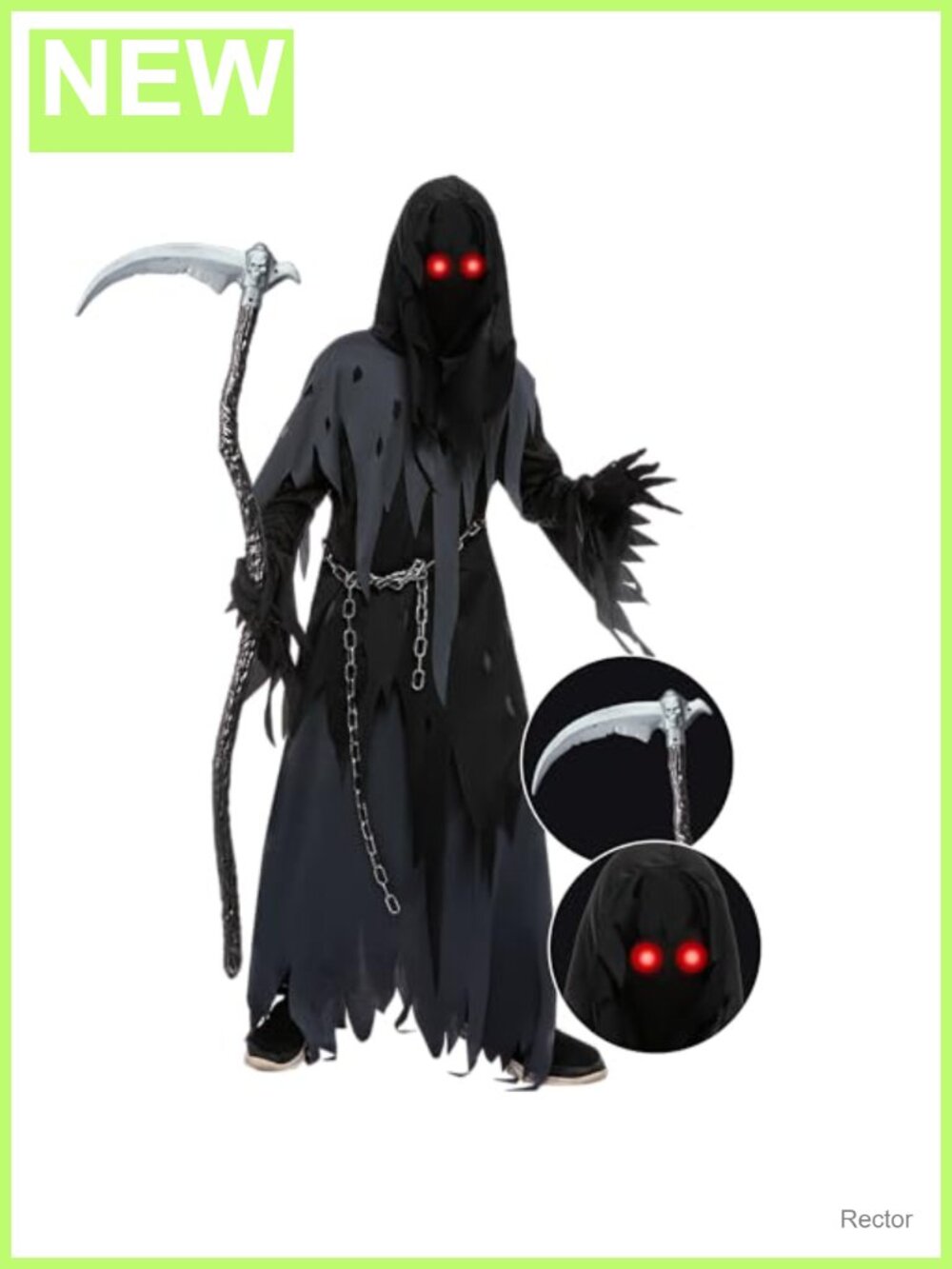 Kids Grim Reaper Halloween Costume Set Cape Hood Gloves Scythe